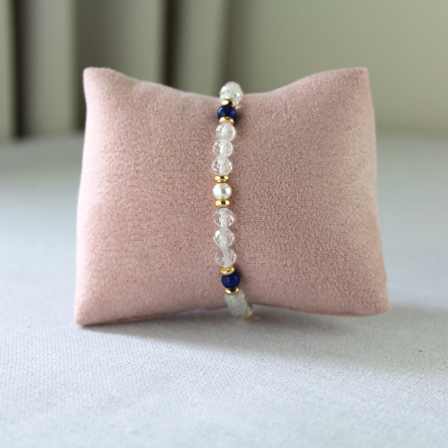 Topaas met parel en lapis lazuli armband