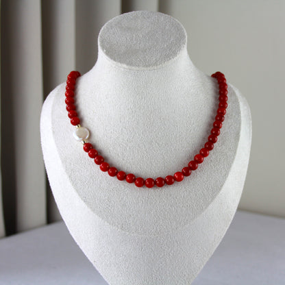 Bloedkoraalketting met parel