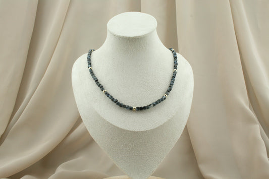 Aquamarine cube & gold