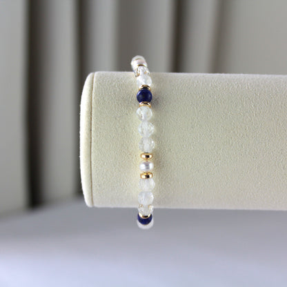 Topaas met parel en lapis lazuli armband