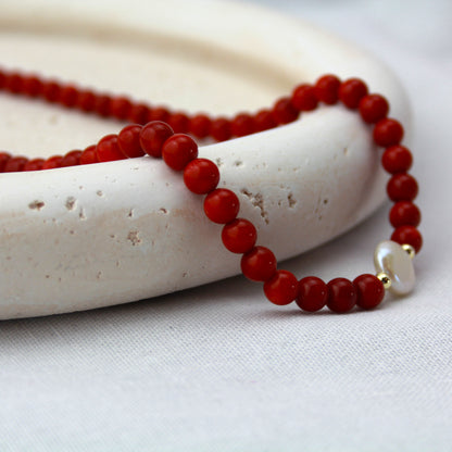 Bloedkoraalketting met parel