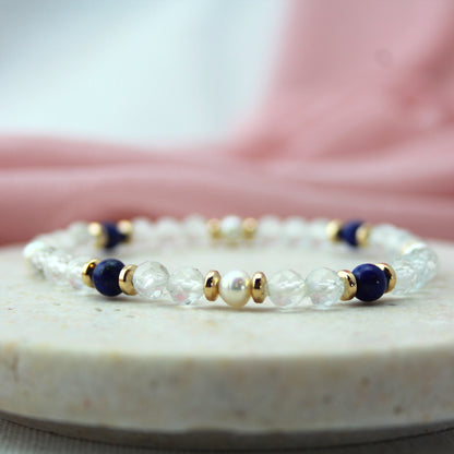 Topaas met parel en lapis lazuli armband