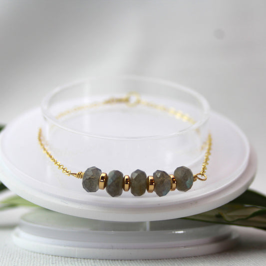 Labradoriet met gouden schakelketting